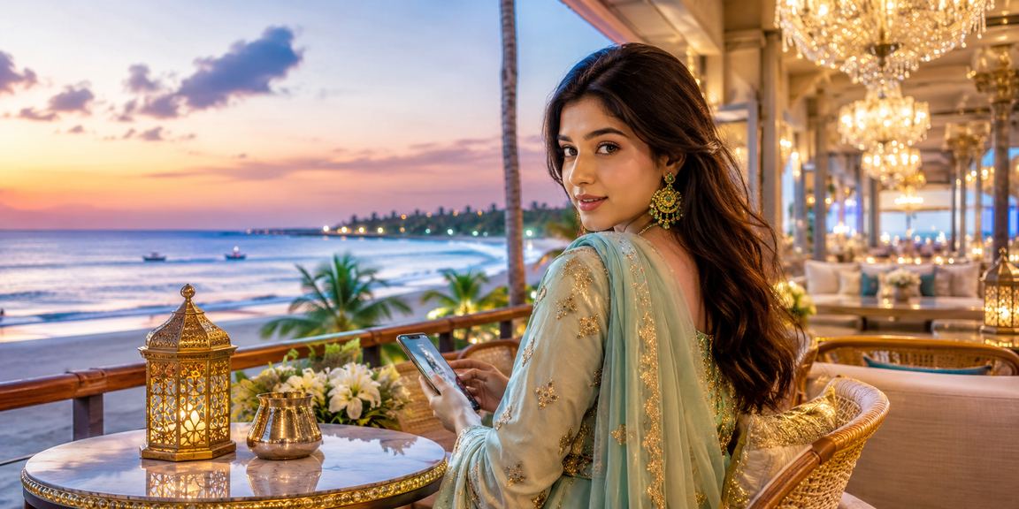 সেন্ট মার্টিন দ্বীপে উৎসবের সময় মোবাইলে বেটিং উপভোগ করছেন একজন ব্যবহারকারী