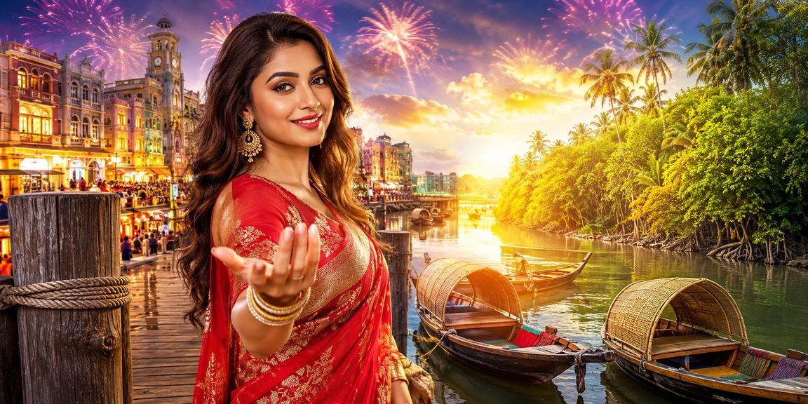 সুন্দরবনের পটভূমিতে মোবাইলে ভিআইপি বোনাস চেক করছেন একজন ব্যবহারকারী